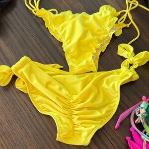Girls' Yellow Ruched Tie-Side Bikini Bottoms - Kids Swim